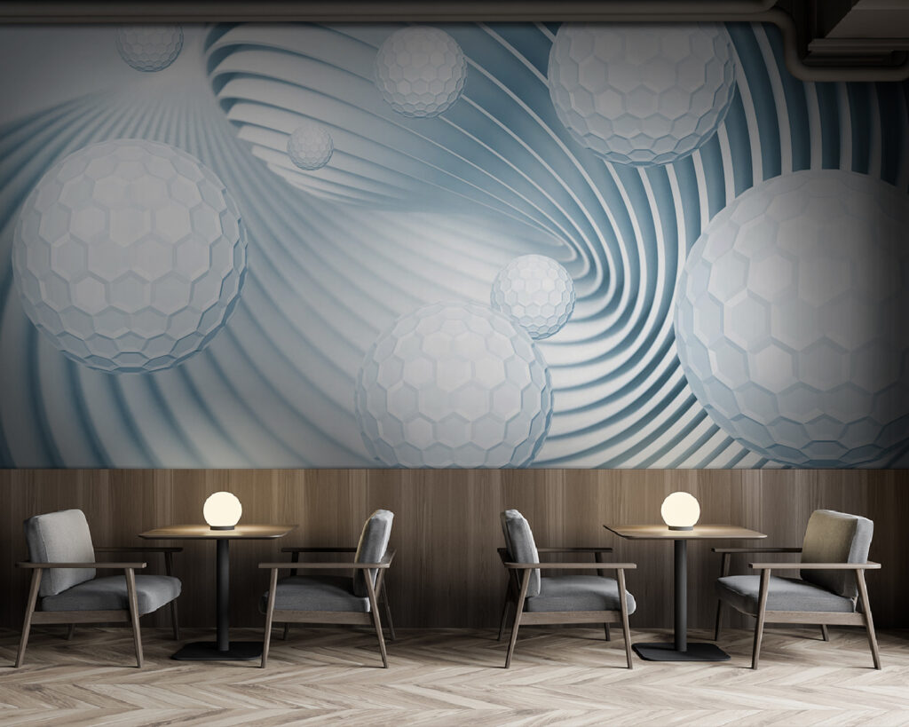 Esferas brancas entre espirais — interior 2