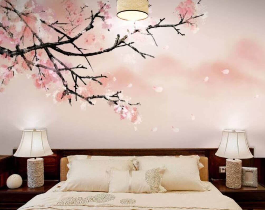 Ramos cor-de-rosa em silêncio num interior