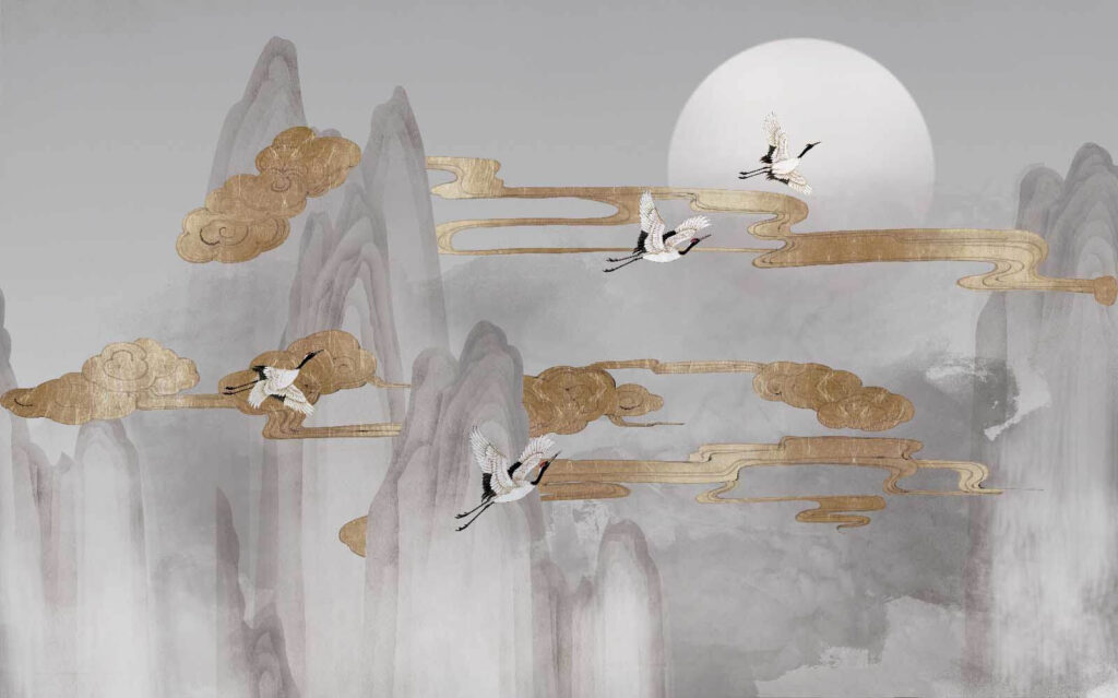 Grous entre nuvens douradas — design completo