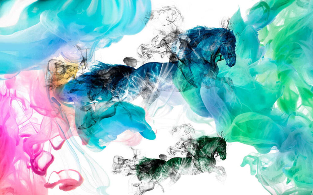 Cavalos em nuvens coloridas — design completo