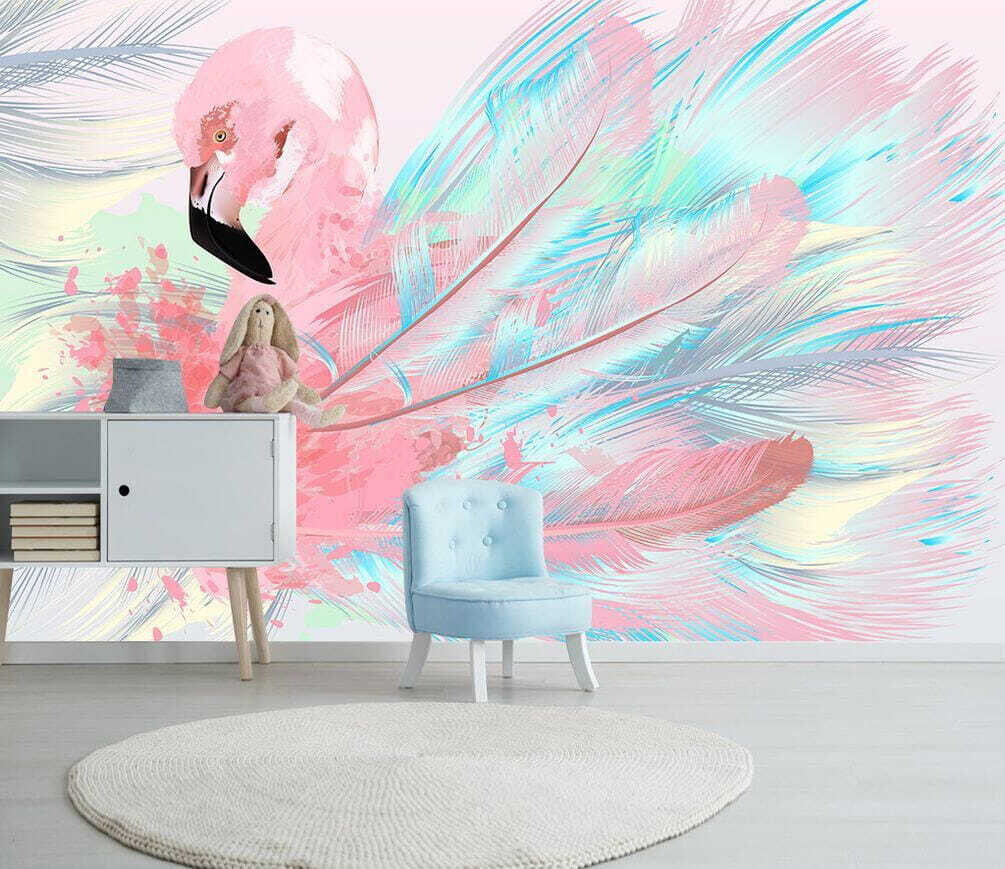 Flamingo em faixas pastel — interior 1