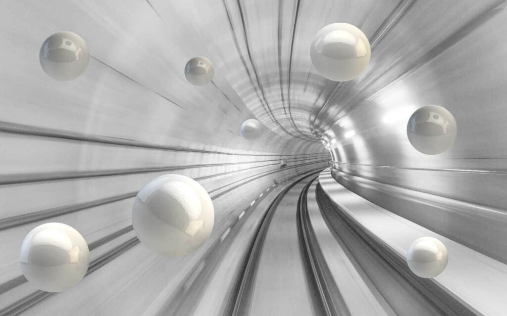 Esferas num túnel luminoso — design completo