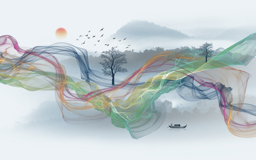Fitas coloridas na neblina — design completo