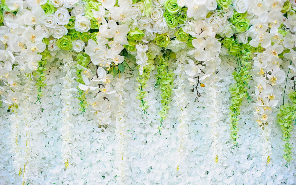 Flores brancas pendentes — design completo