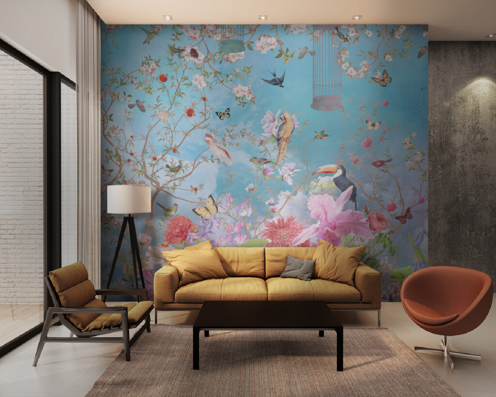 Jardim floral com aves — interior 1