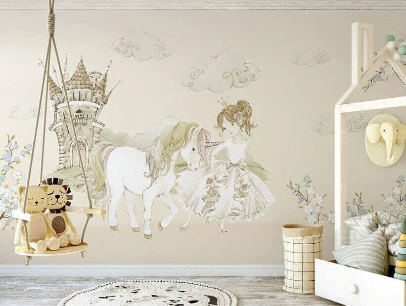 Princesa e o unicórnio num interior