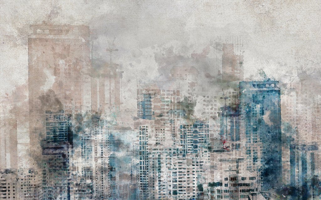 Cidade em camadas cinzentas — design completo