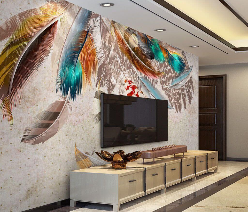 Penas coloridas a cair — interior 1