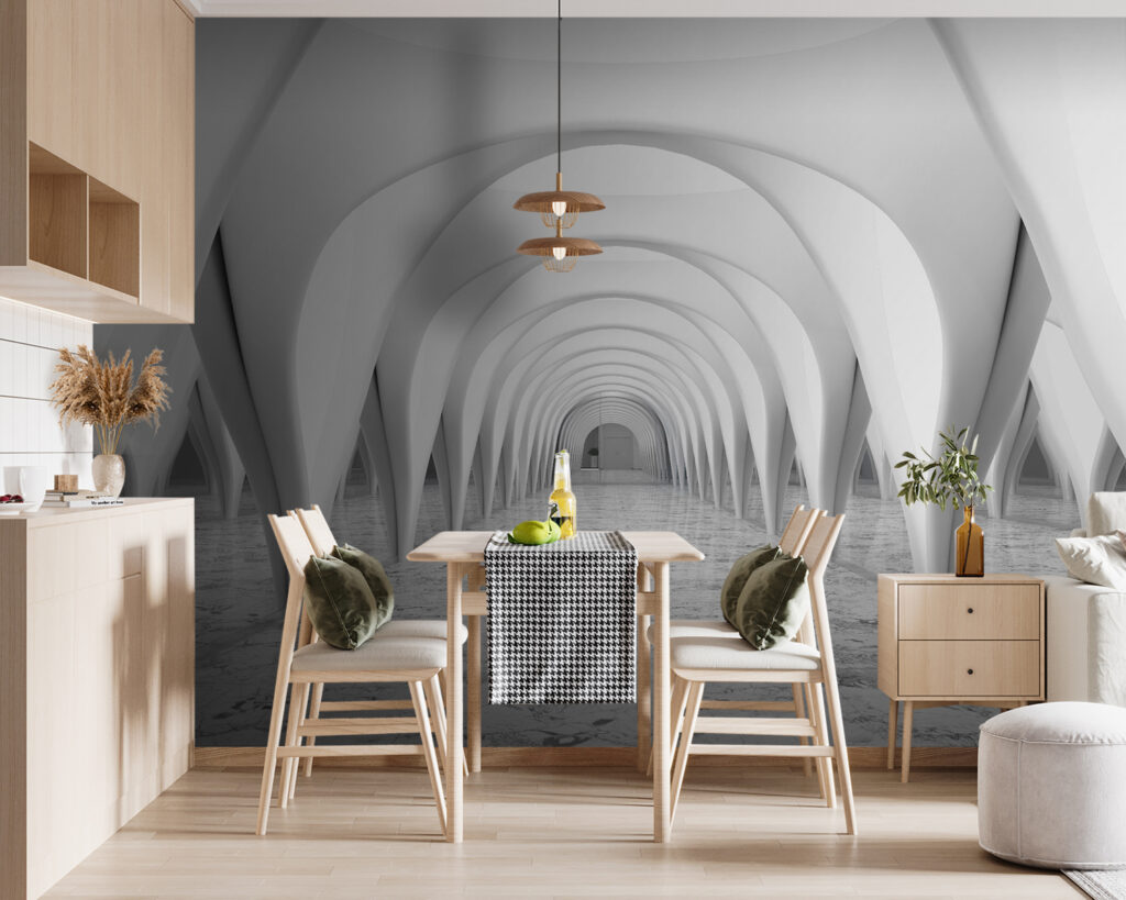 Arcos brancos num corredor — interior 4