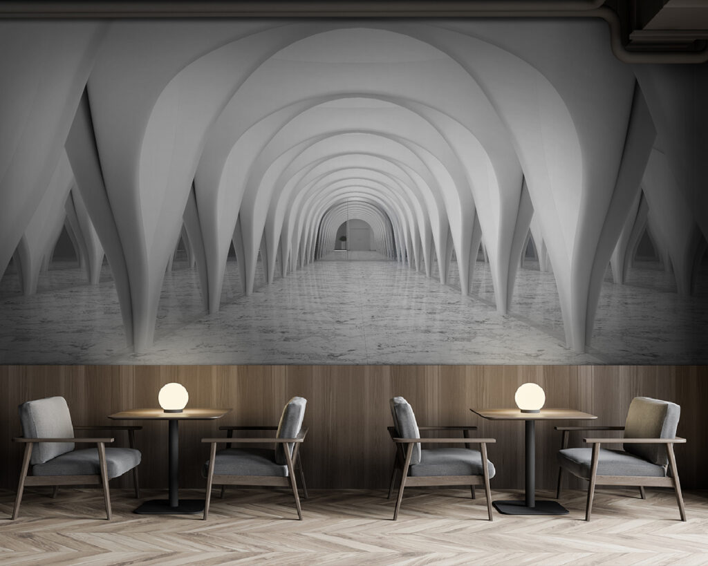 Arcos brancos num corredor — interior 5
