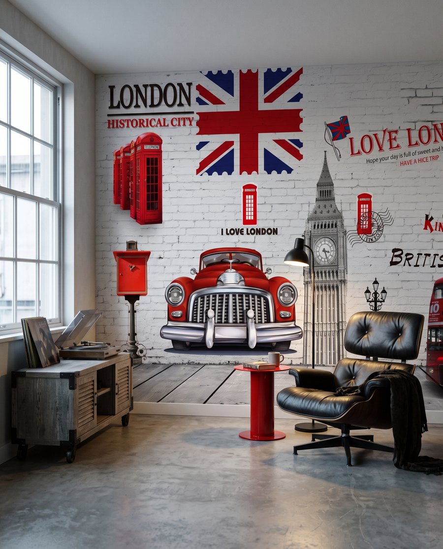 Londres com acentos vermelhos num interior