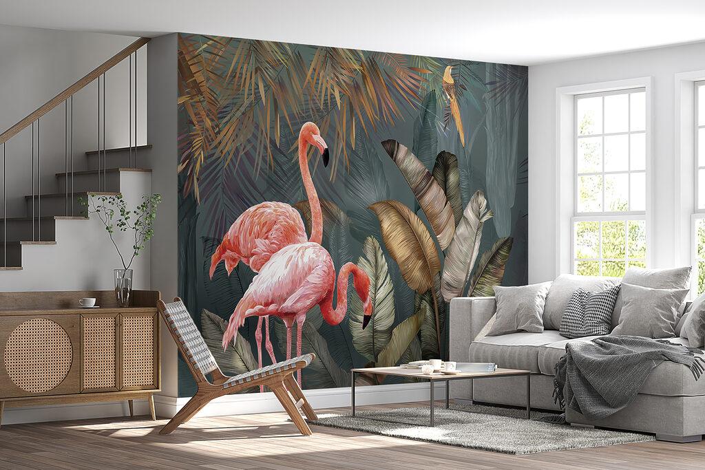 Flamingos entre folhagem tropical — interior 3