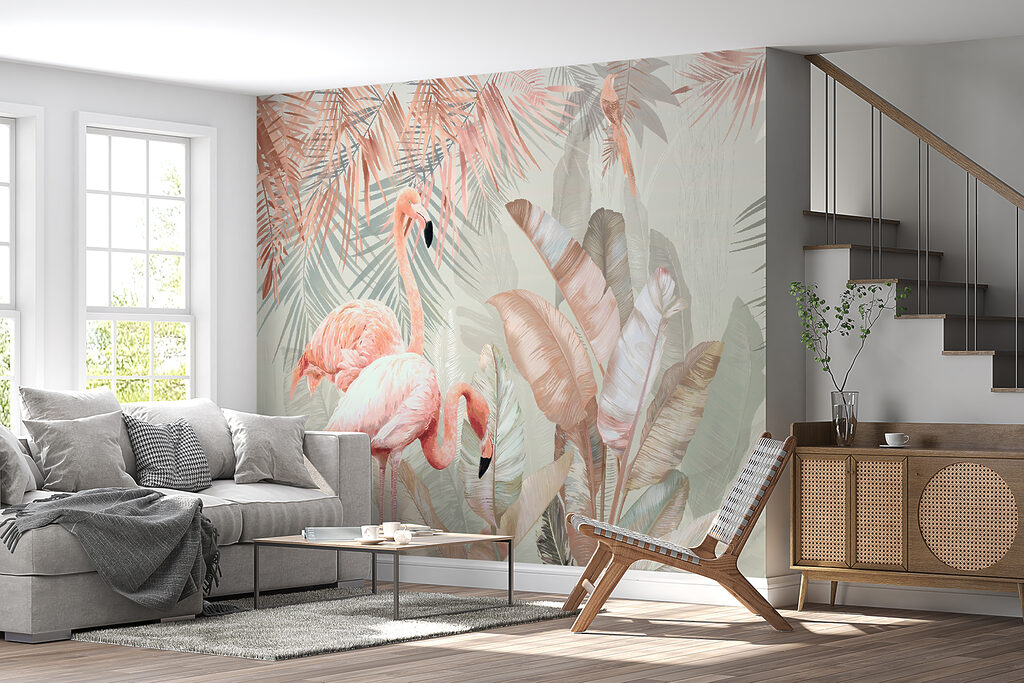 Flamingos entre folhagem tropical — interior 3