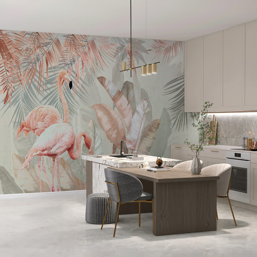 Flamingos entre folhagem tropical — interior 2