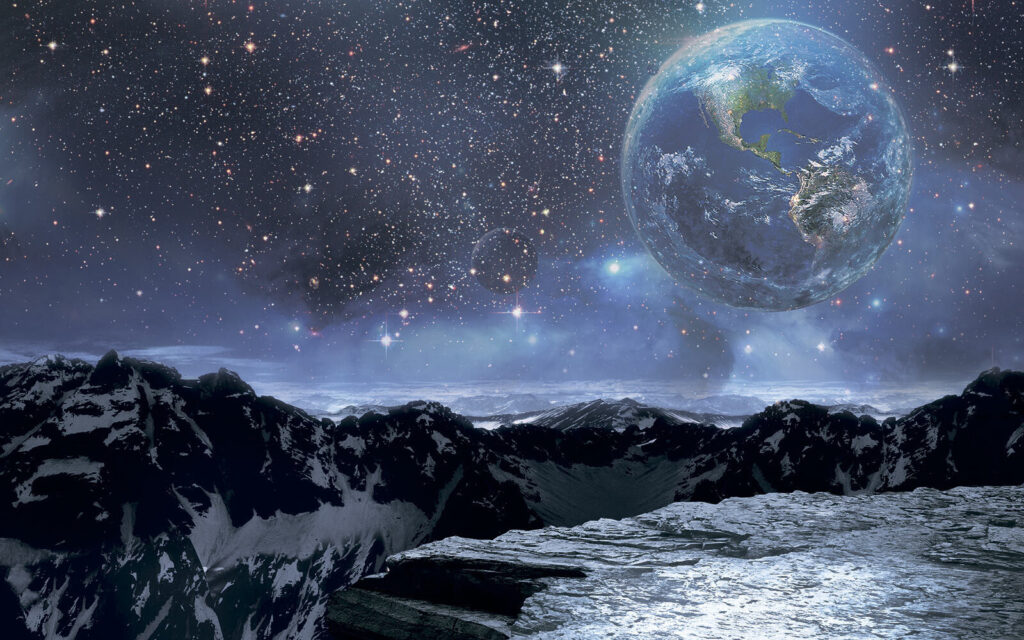 Terra sobre montanhas lunares — design completo