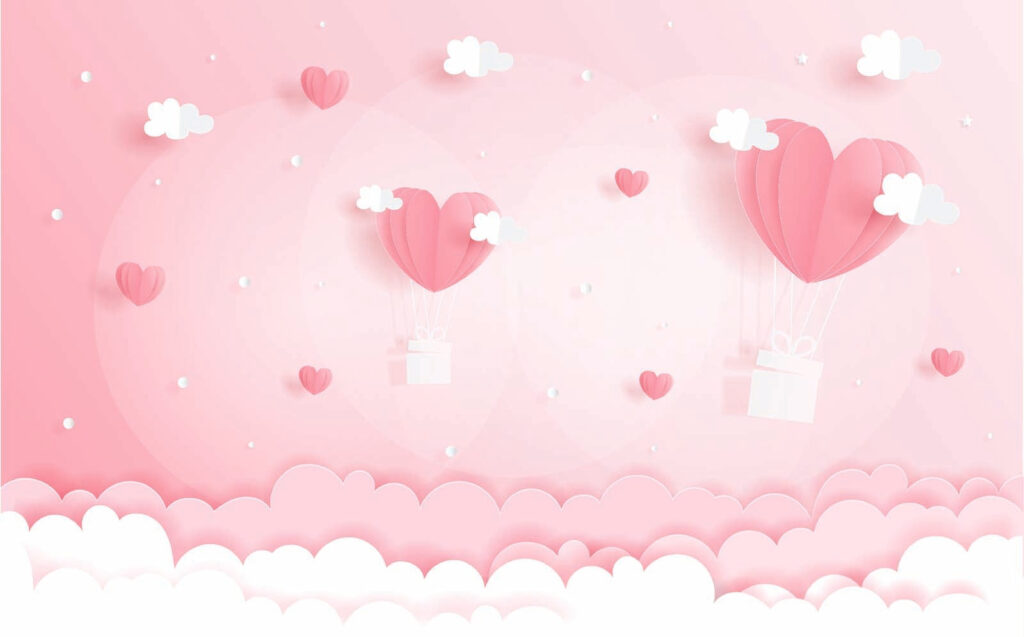 Corações flutuantes sobre nuvens — design completo