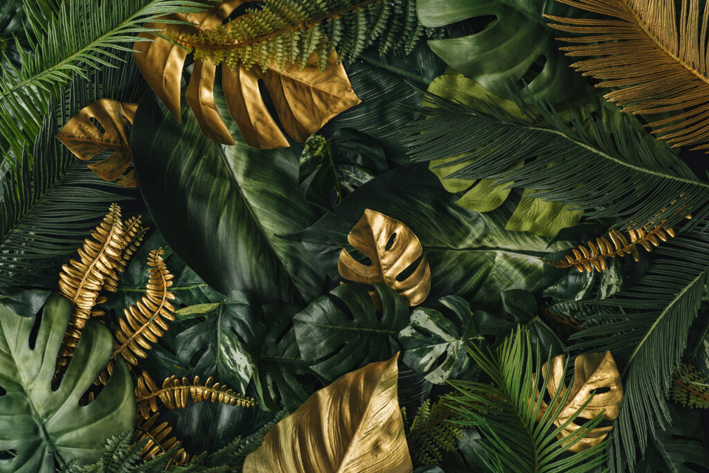 Folhas tropicais em verde-escuro — design completo