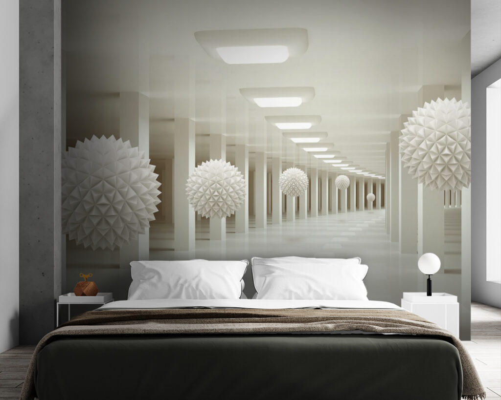 Esferas em corredores brancos — interior 2