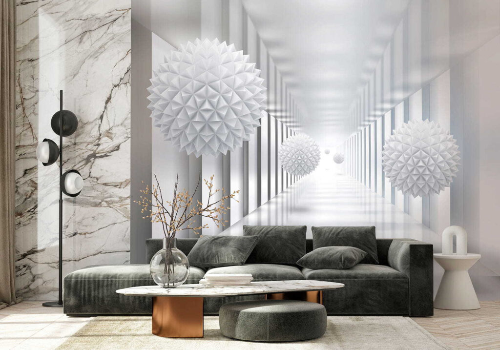 Esferas facetadas num corredor — interior 1