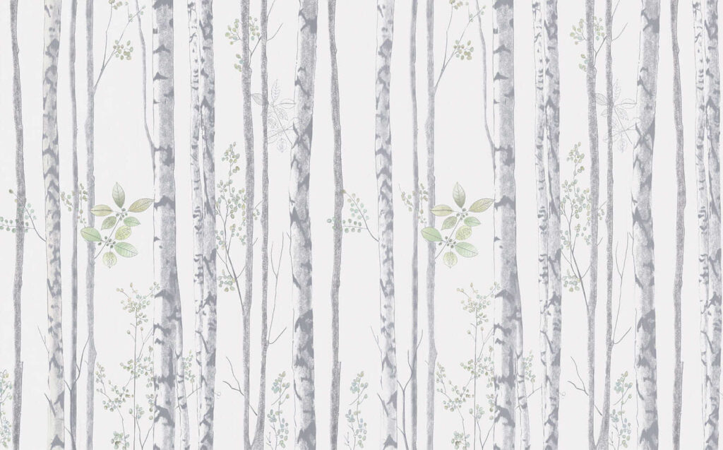 Árvores finas sobre branco — design completo