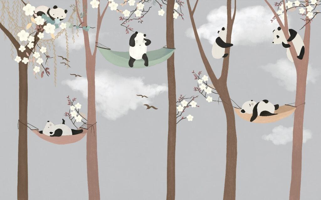 Pandas descansam nas redes — design completo