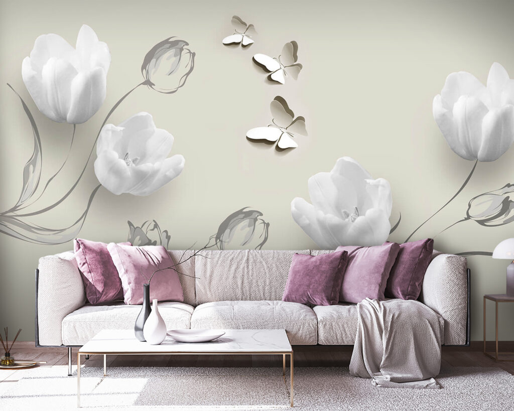 Tulipas brancas com borboletas — interior 3