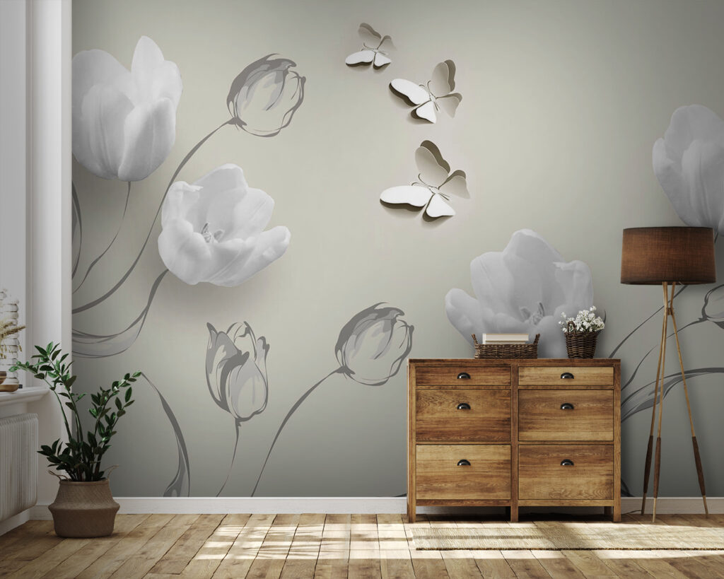 Tulipas brancas com borboletas — interior 4