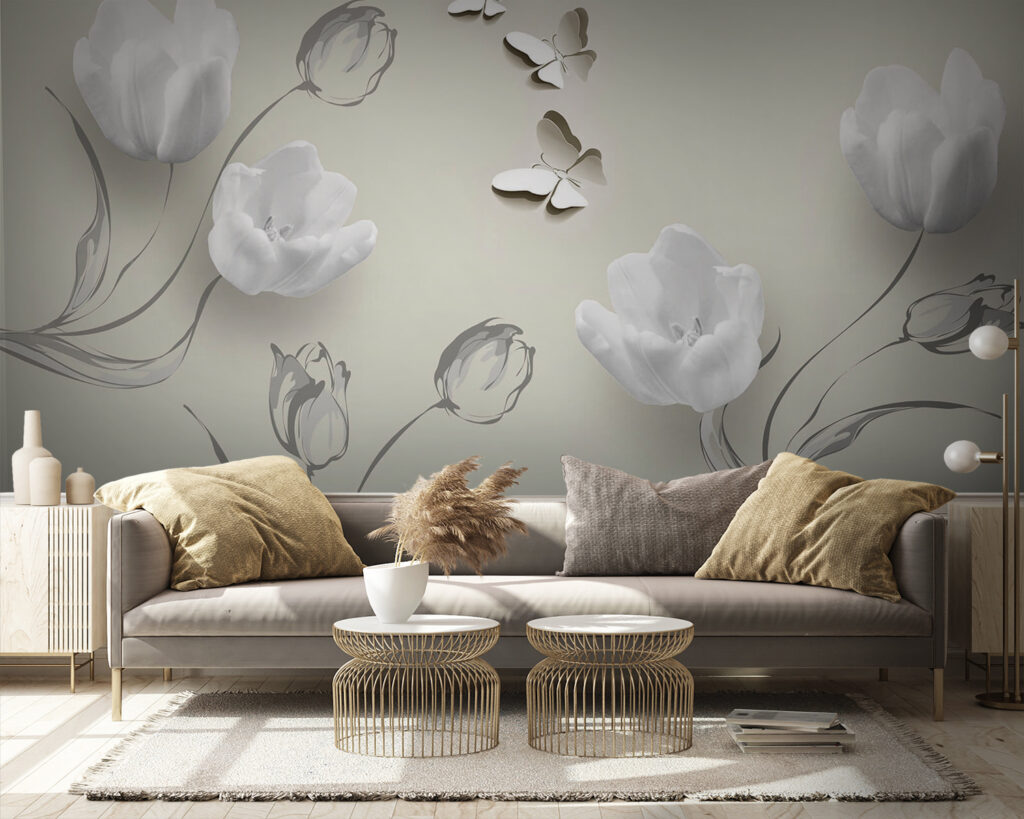 Tulipas brancas com borboletas — interior 1