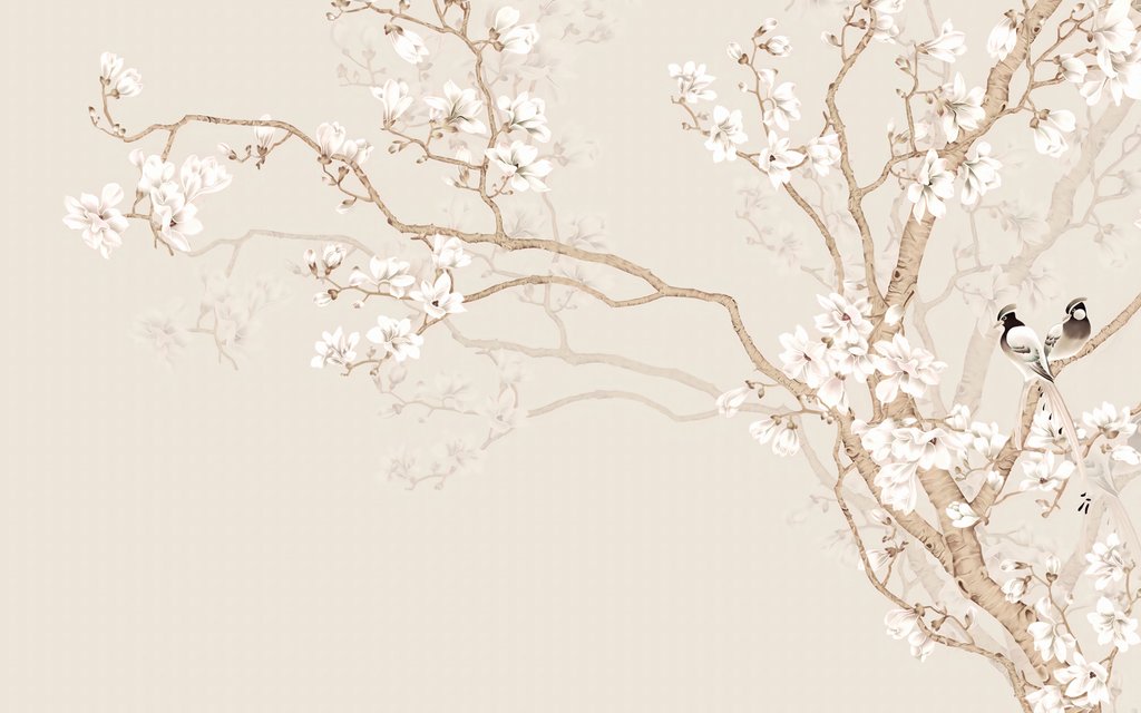 Aves em flor branca — design completo