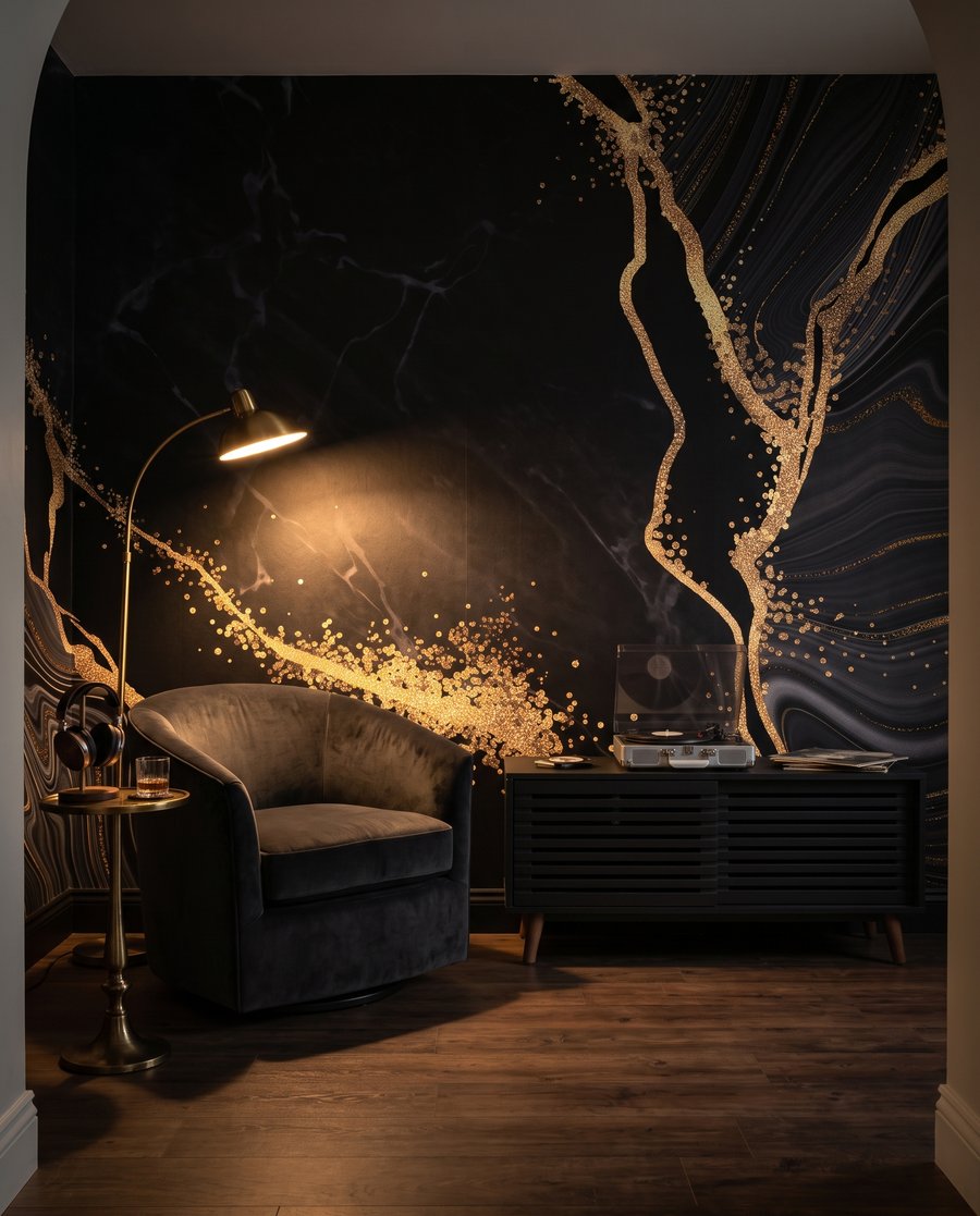 Fendas douradas em negro — interior 4