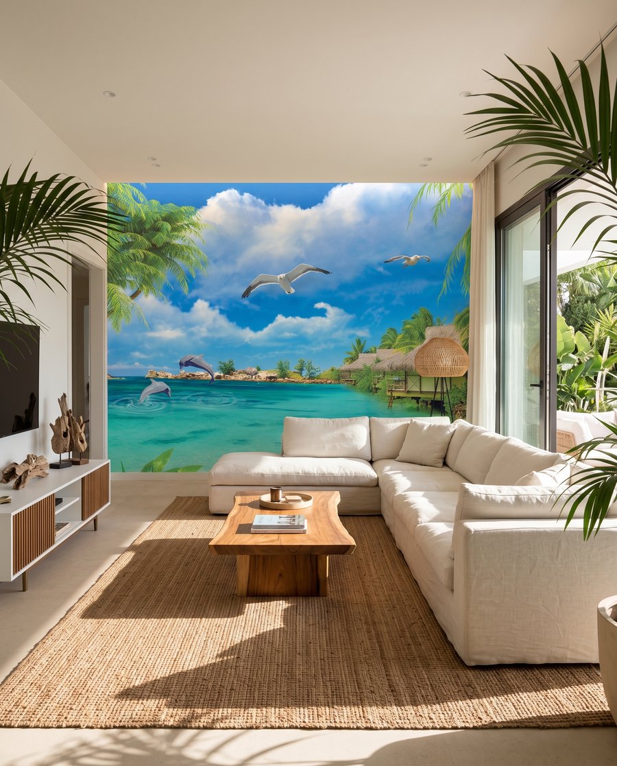 Baía tropical em azul num interior