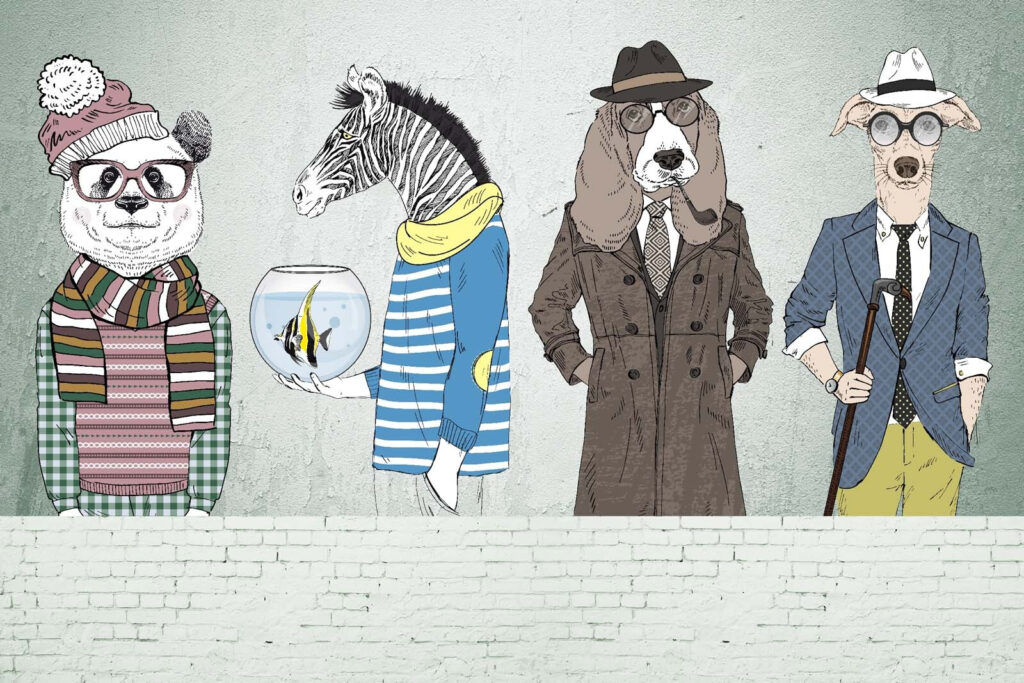 Animais com roupas elegantes — design completo