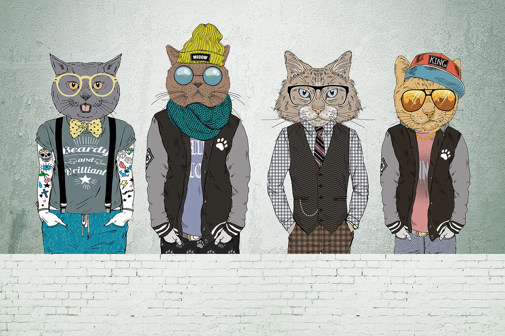 Amigos animais de chapéu — design completo