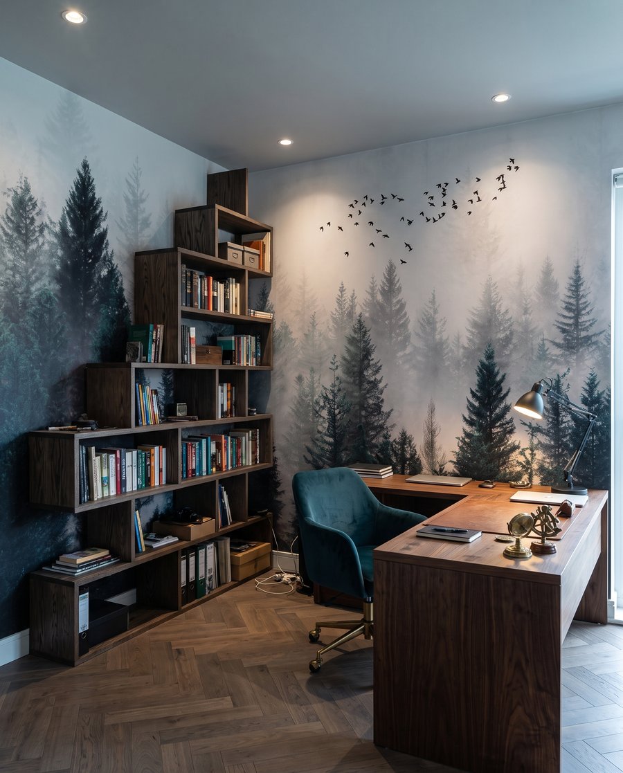 Pássaros sobre pinheiros verdes — interior 8