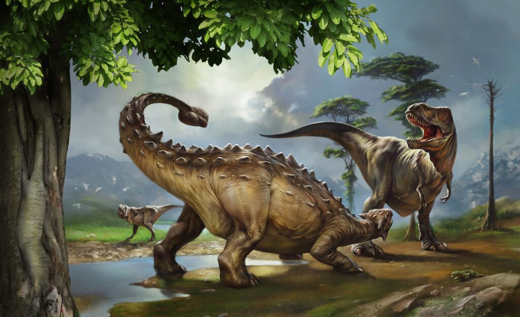Dinossauros junto ao rio — design completo