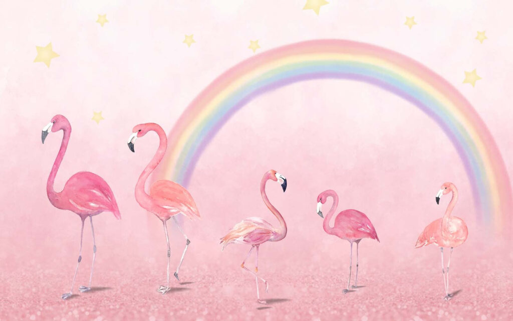 Flamingos sob um arco-íris — design completo