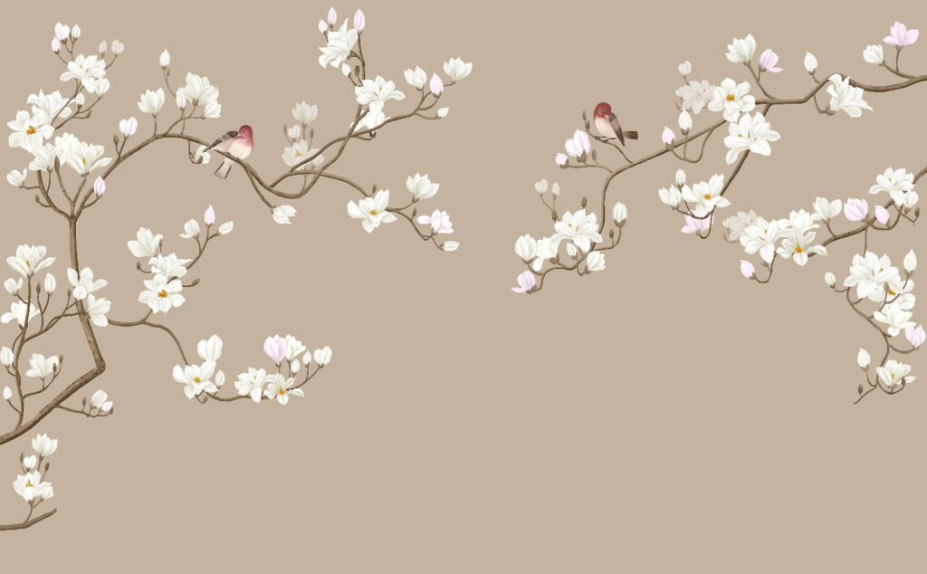 Aves em ramos curvos — design completo