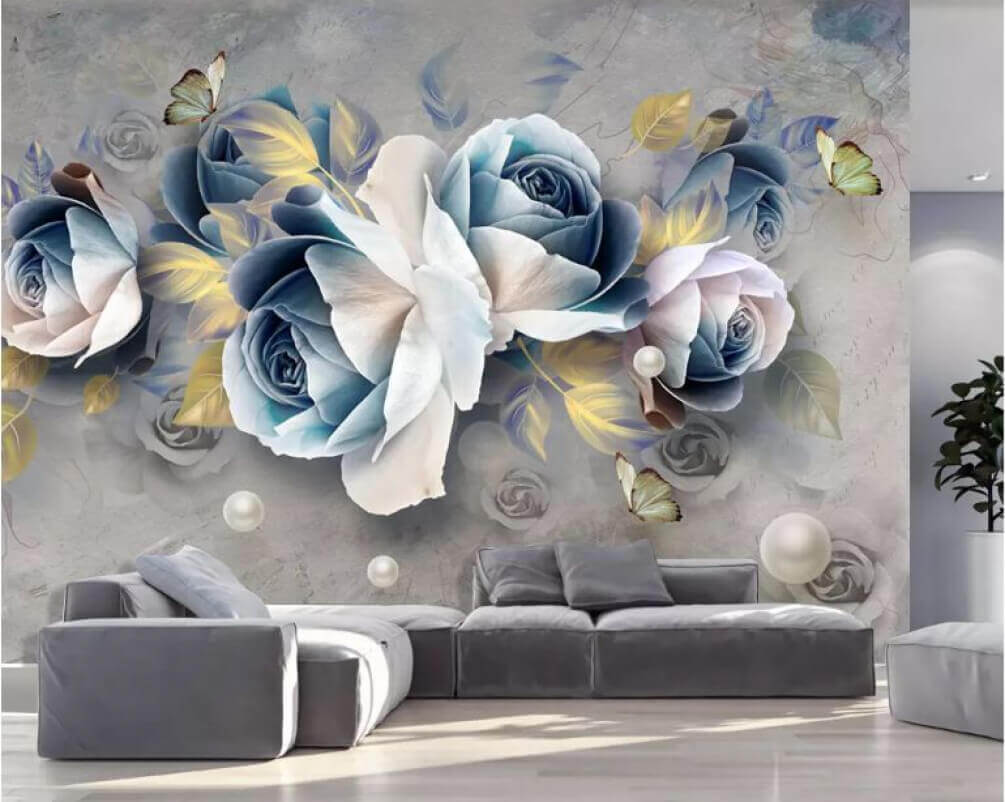 Rosas azul-acinzentadas com borboletas — interior 1