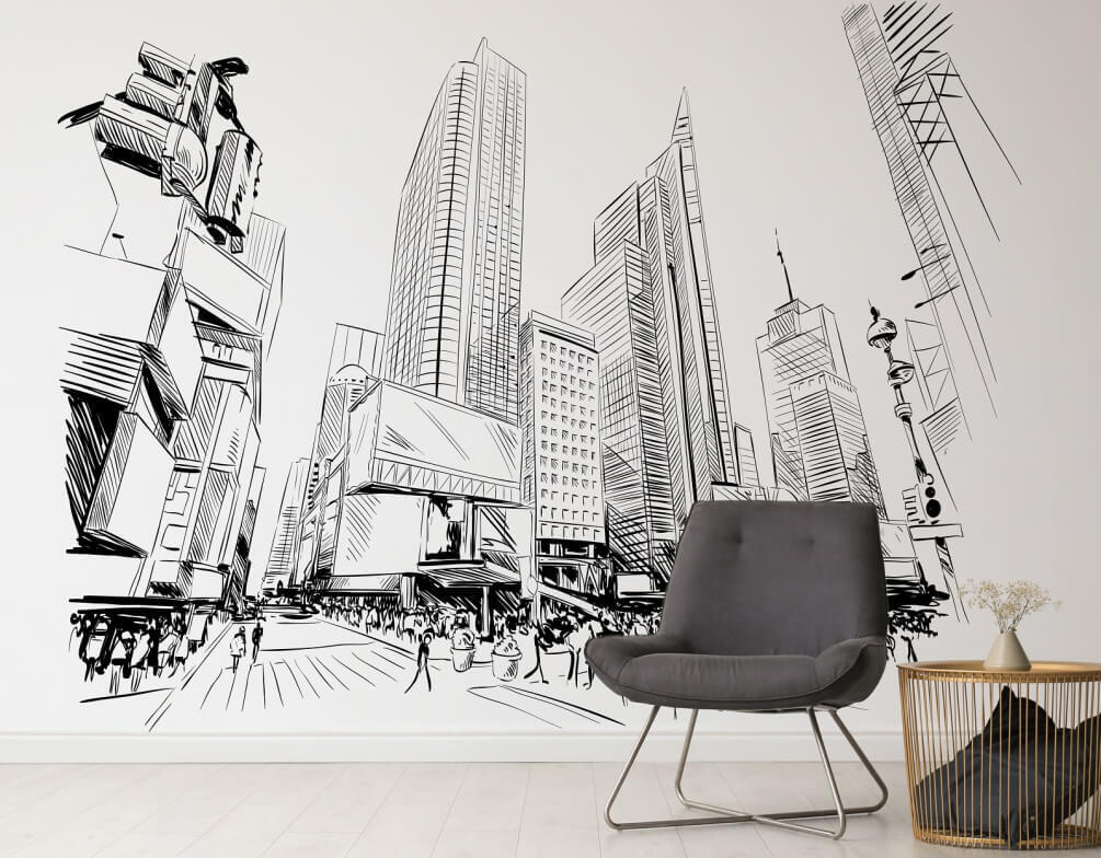 Cidade em linhas pretas num interior