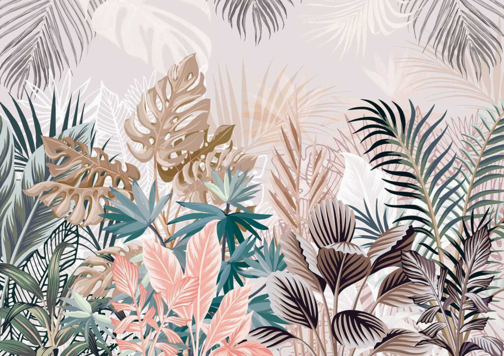 Folhas tropicais em pastel — design completo
