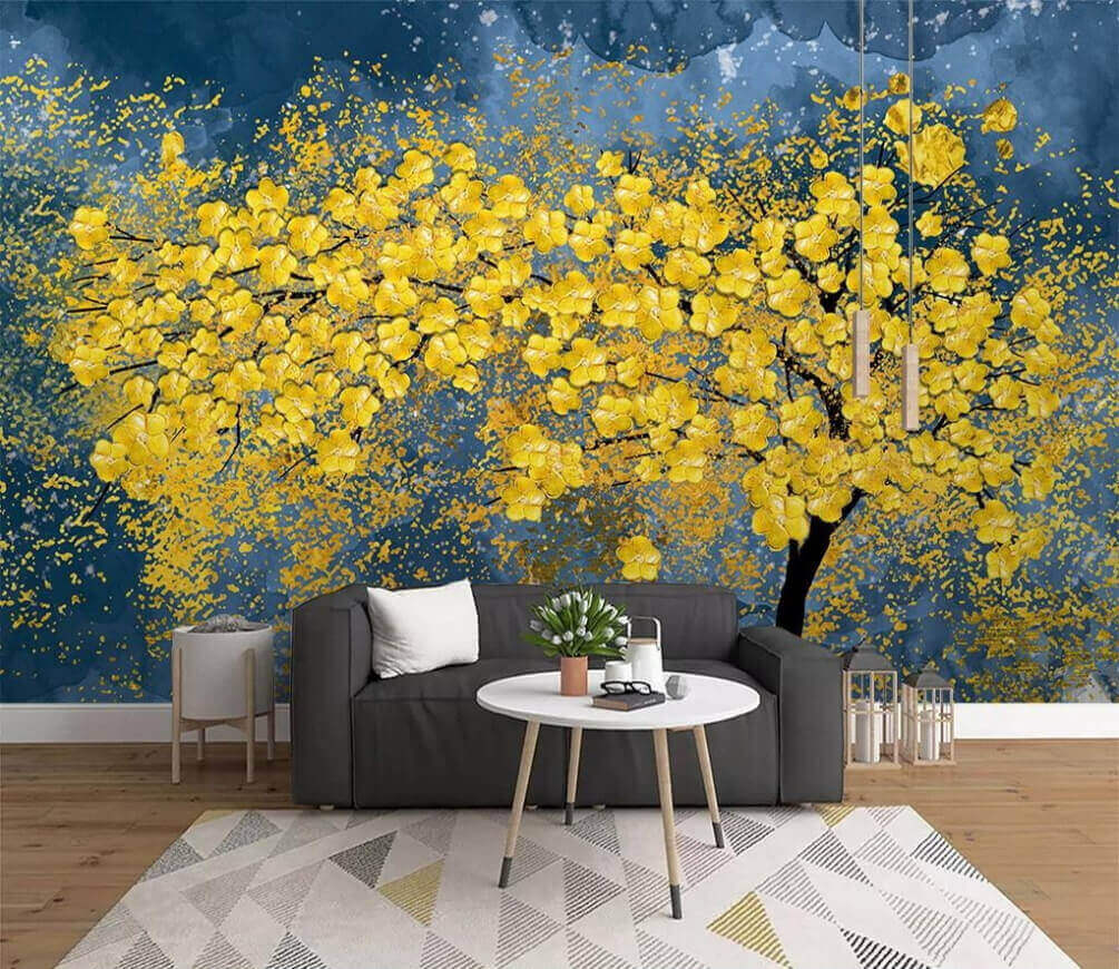Árvore amarela em azul — interior 1
