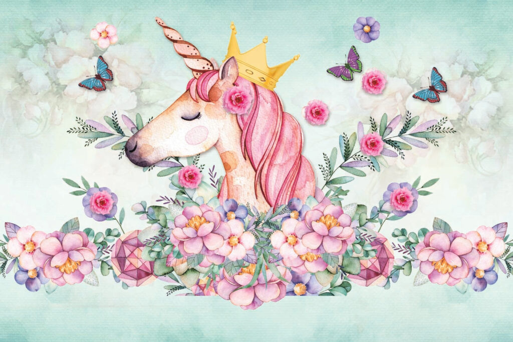 Unicórnio com grinalda — design completo