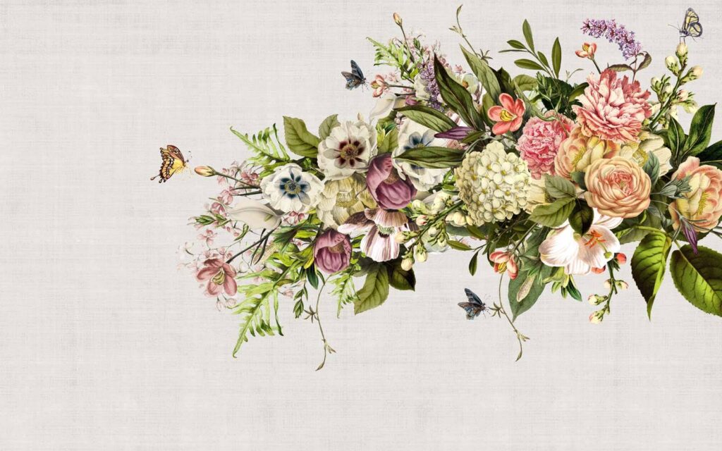 Borboletas num ramo floral — design completo