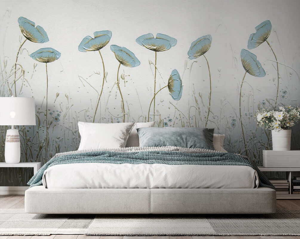 Flores azuis sobre erva — interior 2