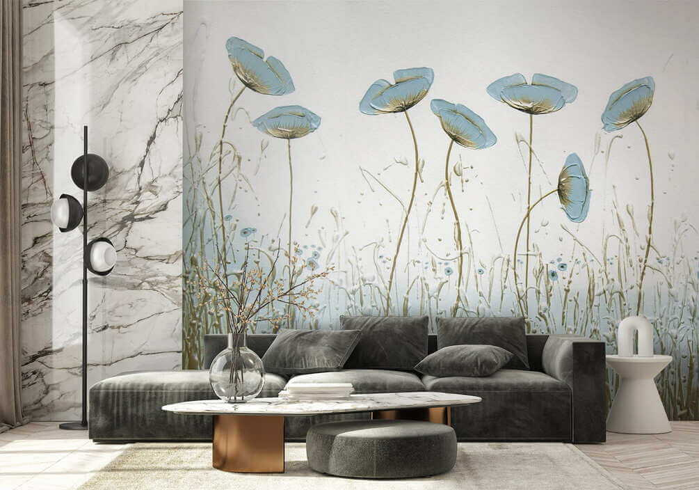 Flores azuis sobre erva — interior 3