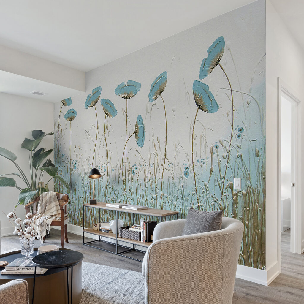 Flores azuis sobre erva — interior 10