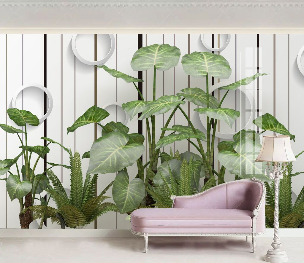 Folhas sobre círculos brancos — interior 1