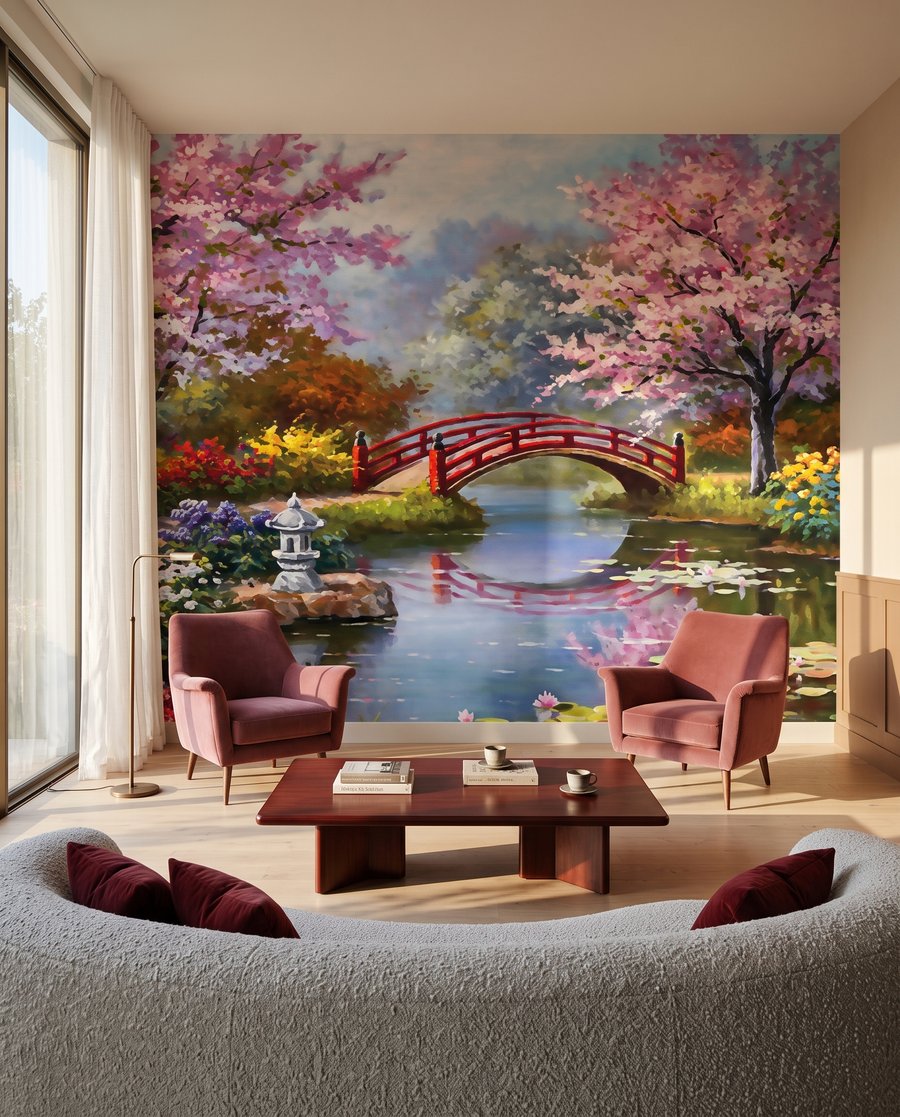 Ponte vermelha entre flores — interior 3