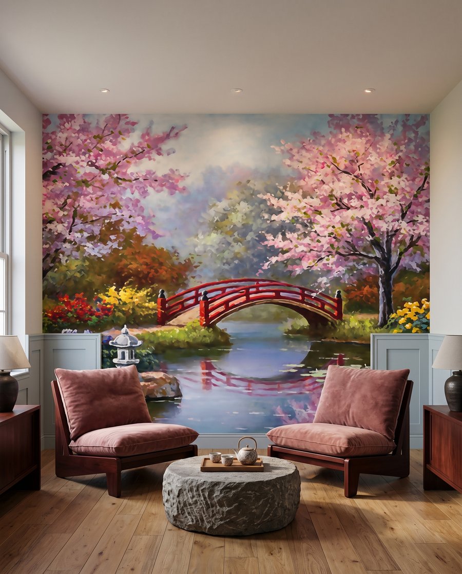 Ponte vermelha entre flores — interior 4