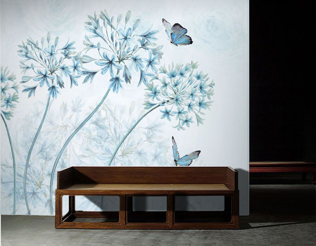 Borboletas sobre flores azuis — interior 1
